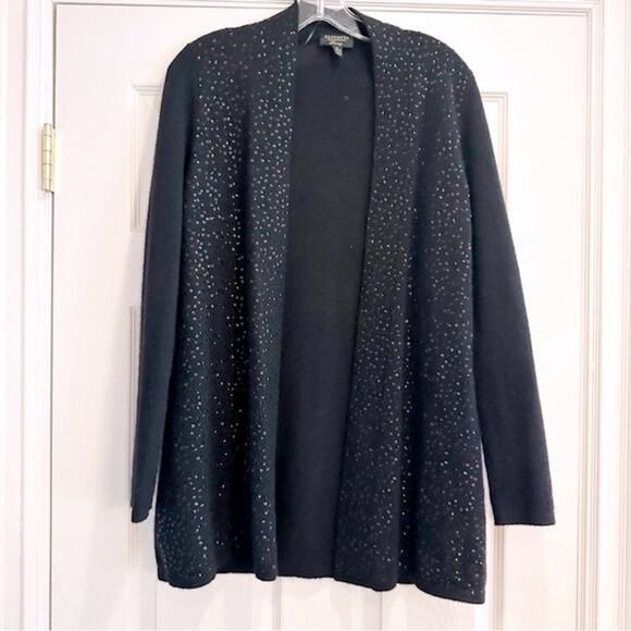 Charter Club 100% Cashmere Sequined Open Front Knit Cardigan Sweater Black SMALL - Picture 2 of 11